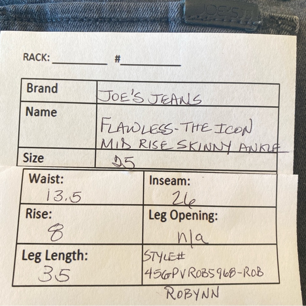 JOE'S JEANS Flawless - The Icon Mid Rise Skinny Ankle Robynn, size 25 - Picture 9 of 13